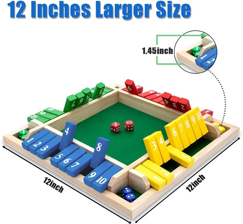 Nicecho Shut The Box Game, 12 Inches Family Wooden Board Table Math Dice Games for Adults and Kids, 2-4 Player Classics Tabletop Version Games for Classroom,Home,Party or Pub - Image 2